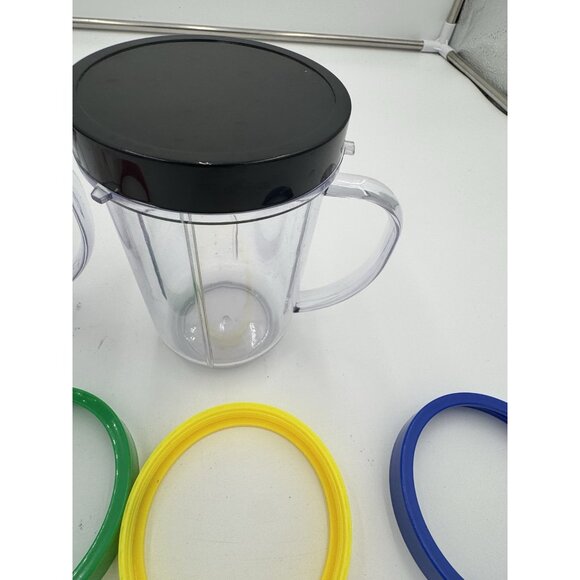 magic bullet 2 cups with handle , lids, multi color rings and seals NEW CONDITIO - Picture 6 of 11
